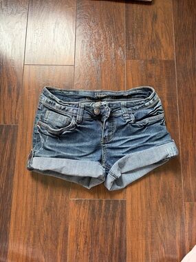 Urban Heritage Distressed Roll-Cuff Denim Shorts - Blue